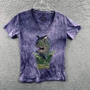 The Mountain Womens Shirt XL Purple Dinosaur T Rex Graphic Tee Tie Dye V Neck